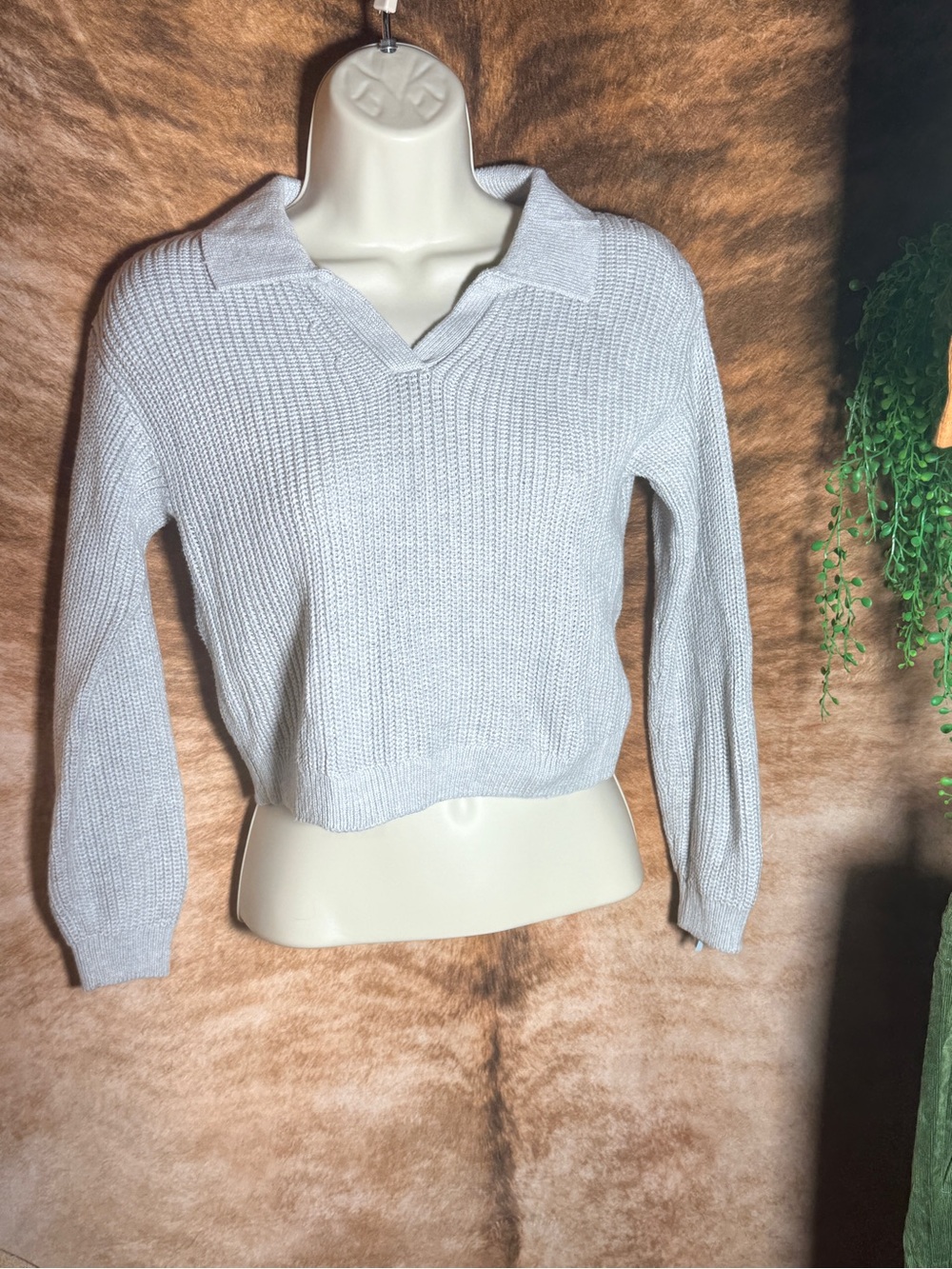Cat & Jack Light Gray V-Neck Collared Knit Sweater
